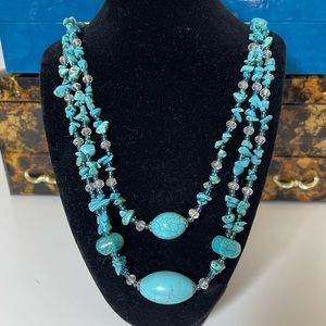 Faux Turquoise Beaded Double Strand Blue Necklace